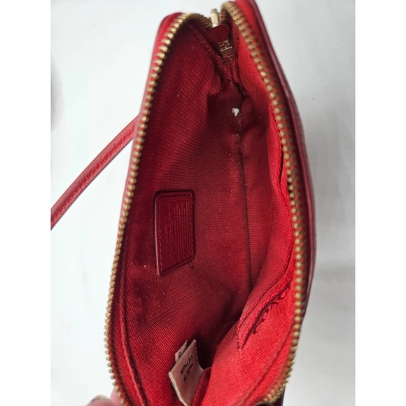 Coach Women's Red Wristlet Wallet Leather Logo Flaws AS IS - Picture 10 of 12